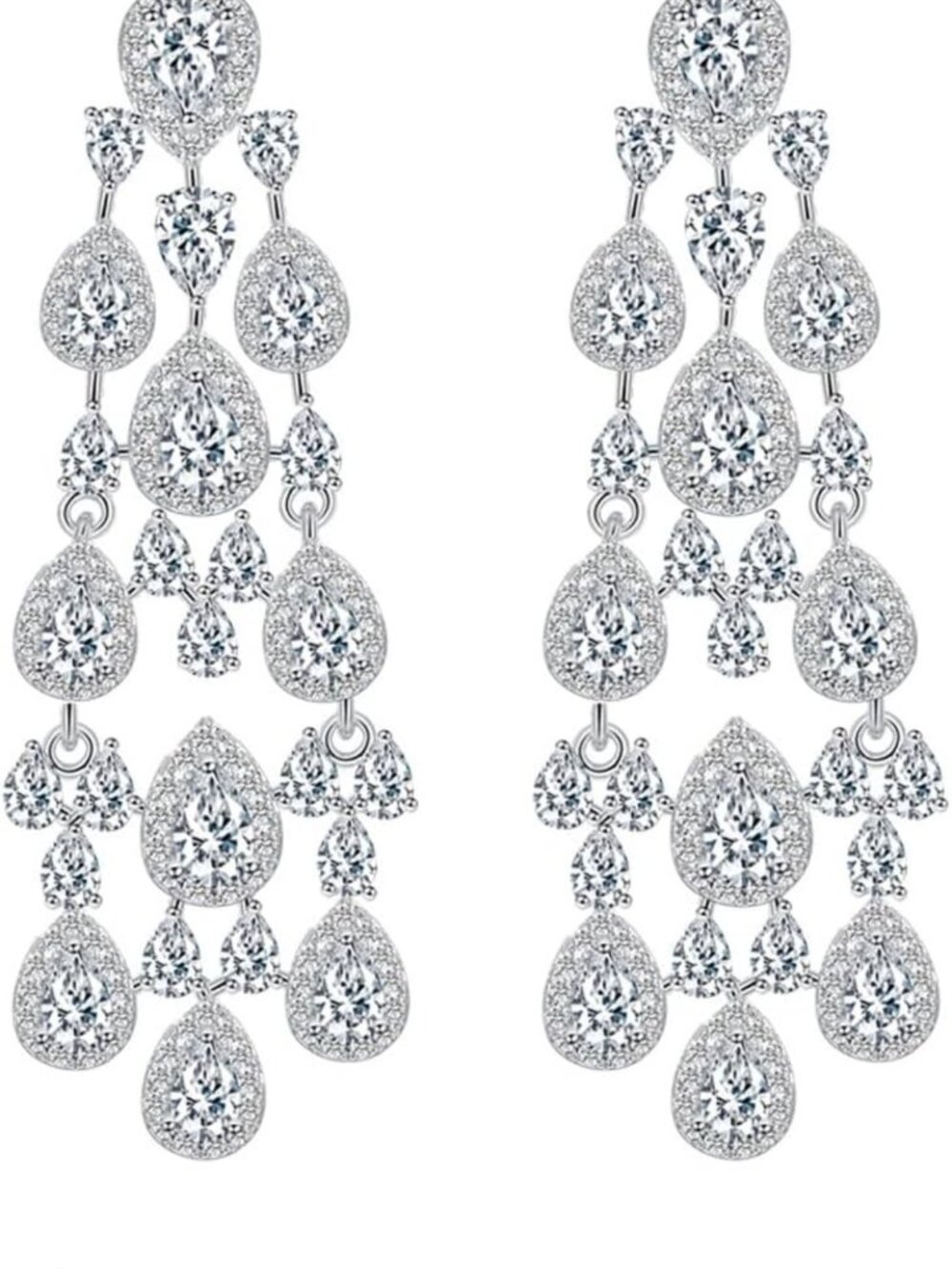 Elegant Crystal Teardrop Chandelier Earrings, Clear Cubic Zirconia, Bridal